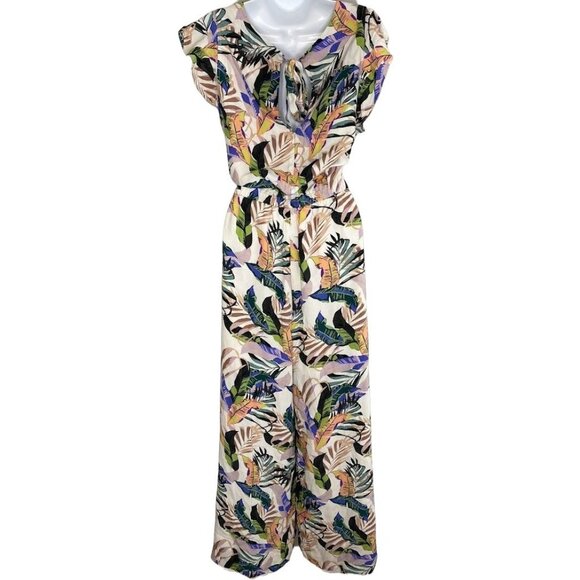 Sanctuary Jumpsuit Womens Tropical Wide‎ Leg Tie Back Short Sleeve sz Large NEW - Picture 2 of 13